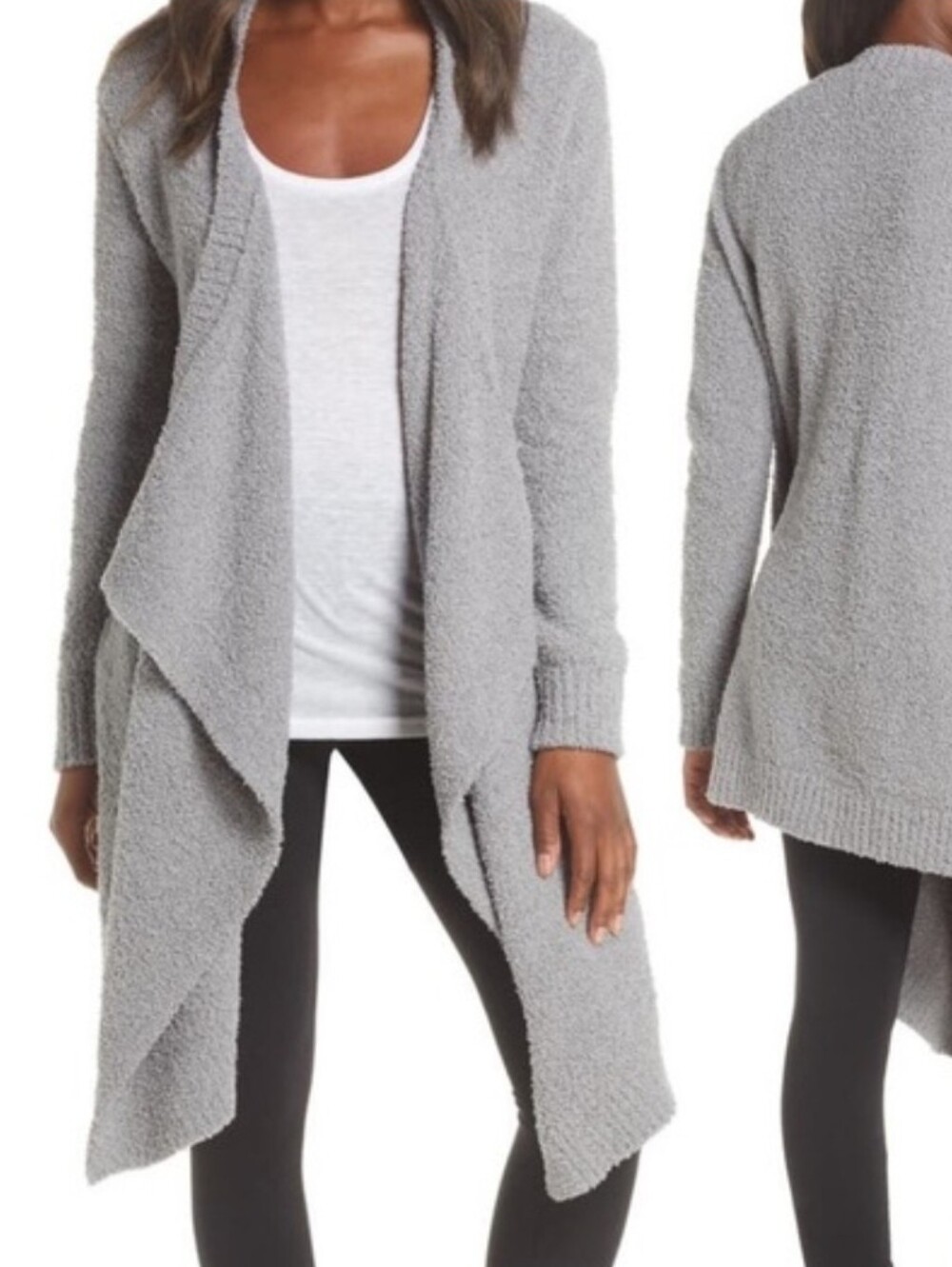 UGG Phoebe Wrap Cardigan Sweater Women’s Large Gray Draped Fluffy Knit Open Cozy